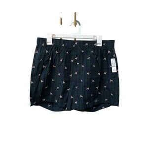 J.Crew Men's Large Cotton Boxer NWT Spaniel Dogs Green Blue Plaid Elastic Waist